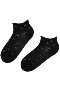 Хлопковые укороченные (спортивные) носки чёрного цвета с комфортной кромкой и розовыми цветами BLAIR | Sokisahtel