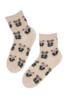 Женские хлопковые носки бежевого цвета с изображением умилительных медвежат BOBBY | Sokisahtel