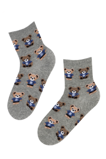 Женские хлопковые носки серого цвета с изображением умилительных медвежат BOBBY | Sokisahtel