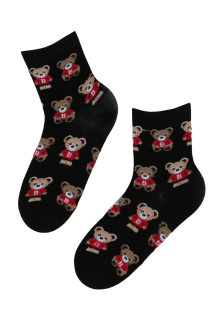 Женские хлопковые носки черного цвета с изображением умилительных медвежат BOBBY | Sokisahtel
