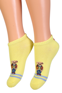 Детские хлопковые укороченные (спортивные) носки жёлтого цвета с изображением милого медвежонка BO | Sokisahtel
