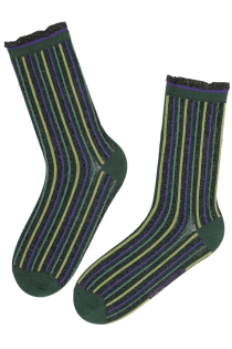 BRIELLE green sprakly socks with stripes | Sokisahtel
