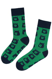 Хлопковые носки зелёного цвета с изображением медвежьих мордочек BROWN BEAR | Sokisahtel