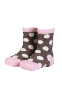 brown dotted merino wool socks for babies