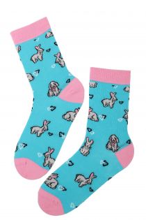 Хлопковые пасхальные носки с рисунком в виде зайчиков и сердечек для мужчин и женщин BUNNYLOVE | Sokisahtel