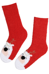 Тёплые мягкие носки красного цвета с праздничным медведе-оленем BURMA | Sokisahtel