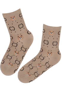 Хлопковые носки бежевого цвета с изображением медведей BURRY | Sokisahtel