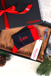 Подарочный комплект из шерстяных носков тёмно-синего цвета SUUSABAAS и шарфа бежевого цвета из шерсти альпака | Sokisahtel