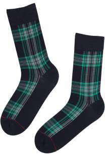 Хлопковые носки тёмно-синего цвета с зелёными полосами CARL | Sokisahtel