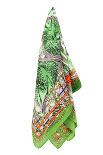 Шейный платок зелёного цвета с яркими акцентами и анималистичным узором CARLOFORTE | Sokisahtel