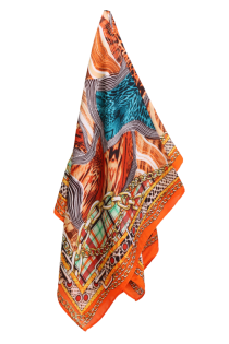 Шейный платок оранжевого цвета с яркими акцентами и анималистичным узором CARLOFORTE | Sokisahtel