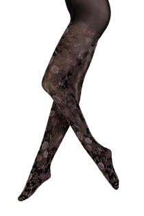 Женские фантазийные колготки черного цвета с романтичным цветочным узором в нежных розовых тонах CARMEN | Sokisahtel