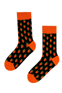 Хлопковые носки чёрного цвета с изображением аппетитных и милых оранжевых морковок CARROT | Sokisahtel
