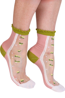 Розовые тонкие носки с узором CATALEYA | Sokisahtel