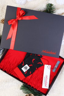 Alpaca wool gift box with a red scarf and PEPPER socks | Sokisahtel