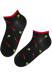 Хлопковые укороченные (спортивные) носки чёрного цвета c узором из острых перцев CHILLI | Sokisahtel