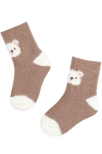 Мягкие носки коричневого цвета с милыми белыми медвежатами COOL BEAR | Sokisahtel