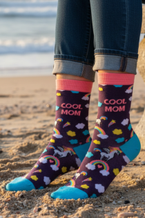 Женские хлопковые носки фиолетового цвета с единорогами ко Дню Матери COOL MOM | Sokisahtel