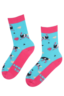 Хлопковые носки голубого цвета со страусами и надписью на День матери COOL GRANNY | Sokisahtel
