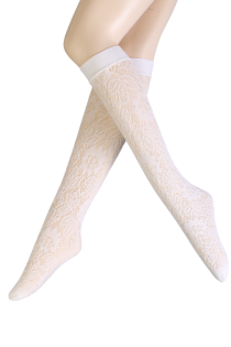 COSENZA white floral fishnet knee-highs | Sokisahtel