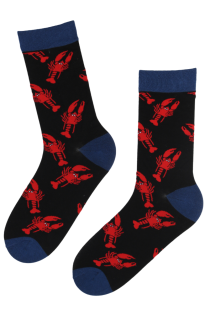 Хлопковые носки чёрного цвета с изображением красных омаров LOBSTER | Sokisahtel