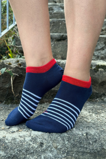 Укороченные хлопковые полосатые носки тёмно-синего цвета CREW | Sokisahtel