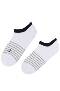 Укороченные хлопковые полосатые носки белого цвета CREW | Sokisahtel