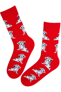 Хлопковые носки красного цвета с очаровательными щенками далматинца DARIEL | Sokisahtel
