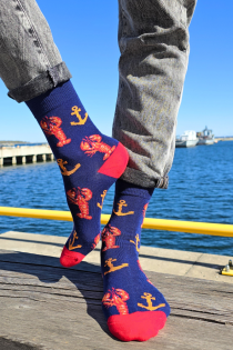 DEACON dark blue cotton socks with crabs | Sokisahtel