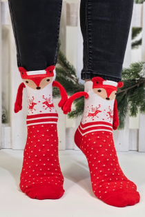 DEDE red socks with foxes and magnetic hands | Sokisahtel