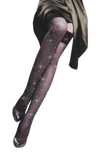 Женские стильные сетчатые чулки чёрного цвета с декоративными сверкающими стразами DIAMOND | Sokisahtel