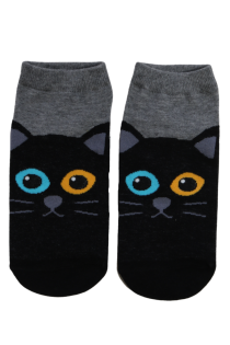 DIAMOND EYE black low-cut socks with a cat | Sokisahtel