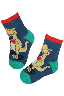 Детские хлопковые носки синего цвета со смешными динозаврами DINO | Sokisahtel
