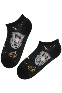Хлопковые укороченные (спортивные) носки чёрного цвета с нарядным пёселем DOG | Sokisahtel