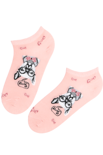 Хлопковые укороченные (спортивные) носки светло-розового цвета с нарядным пёселем DOG | Sokisahtel
