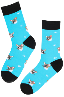 Хлопковые носки бирюзового цвета с рисунком в виде милых собачек DOGGY | Sokisahtel