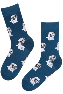 Хлопковые носки тёмно-синего цвета с рисунком в виде милых собачек DOGGY | Sokisahtel