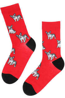 Хлопковые носки красного цвета с рисунком в виде милых собачек DOGGY | Sokisahtel