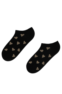 Женские укороченные (спортивные) хлопковые носки черного цвета с изображением блестящих сердечек PIIA | Sokisahtel