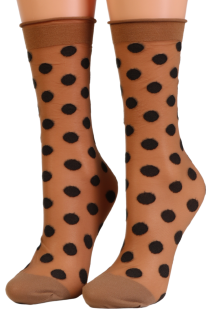 Фантазийные тонкие носки бежевого цвета в крупный горошек DOTS | Sokisahtel