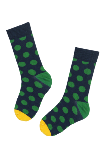 Детские хлопковые носки тёмно-синего цвета с узором в зелёный горошек DOTS | Sokisahtel