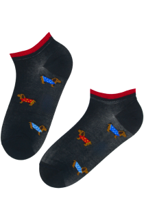 Хлопковые укороченные (спортивные) носки чёрного цвета c собаками породы такса DOXIE | Sokisahtel