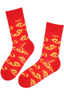 Тёплые носки красного цвета из мериносовой шерсти в честь года дракона DRAGON | Sokisahtel