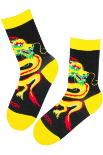 Хлопковые носки чёрного цвета с символом следующего года дракона DRAGON 2024 | Sokisahtel
