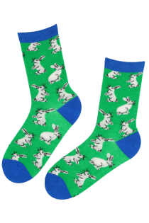 Хлопковые носки зелёного цвета с изображением очаровательных заек EASTER | Sokisahtel