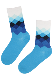 ELIAS blue diamond pattern cotton socks for men | Sokisahtel