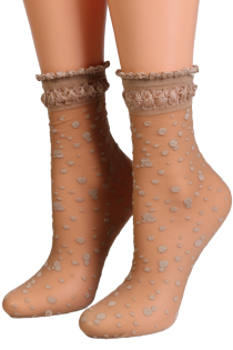 Женские тонкие фантазийные носки бежевого цвета в горошек ELVIRA | Sokisahtel