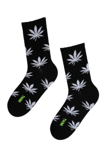 Мужские хлопковые носки чёрного цвета с изображением белых листьев LEAF | Sokisahtel