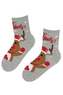 ESTHER grey cotton socks with reindeer | Sokisahtel