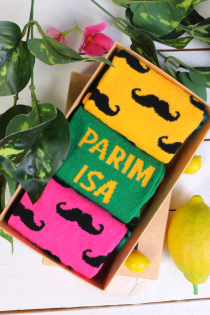 Father's Day giftbox PELLE with 3 pairs of moustache socks | Sokisahtel